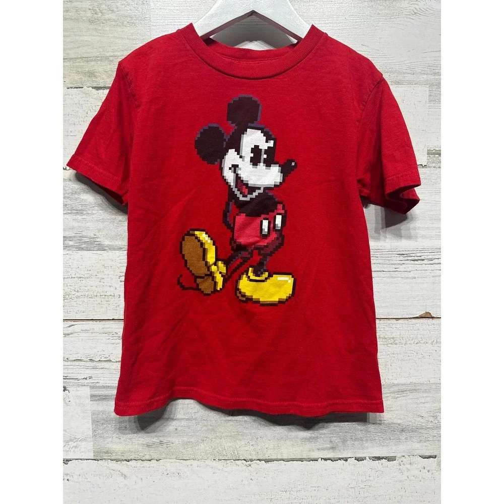 Disney Mickey Mouse Graphic T-Shirt Youth Small 6/7 Red 8-Bit Pixel Art